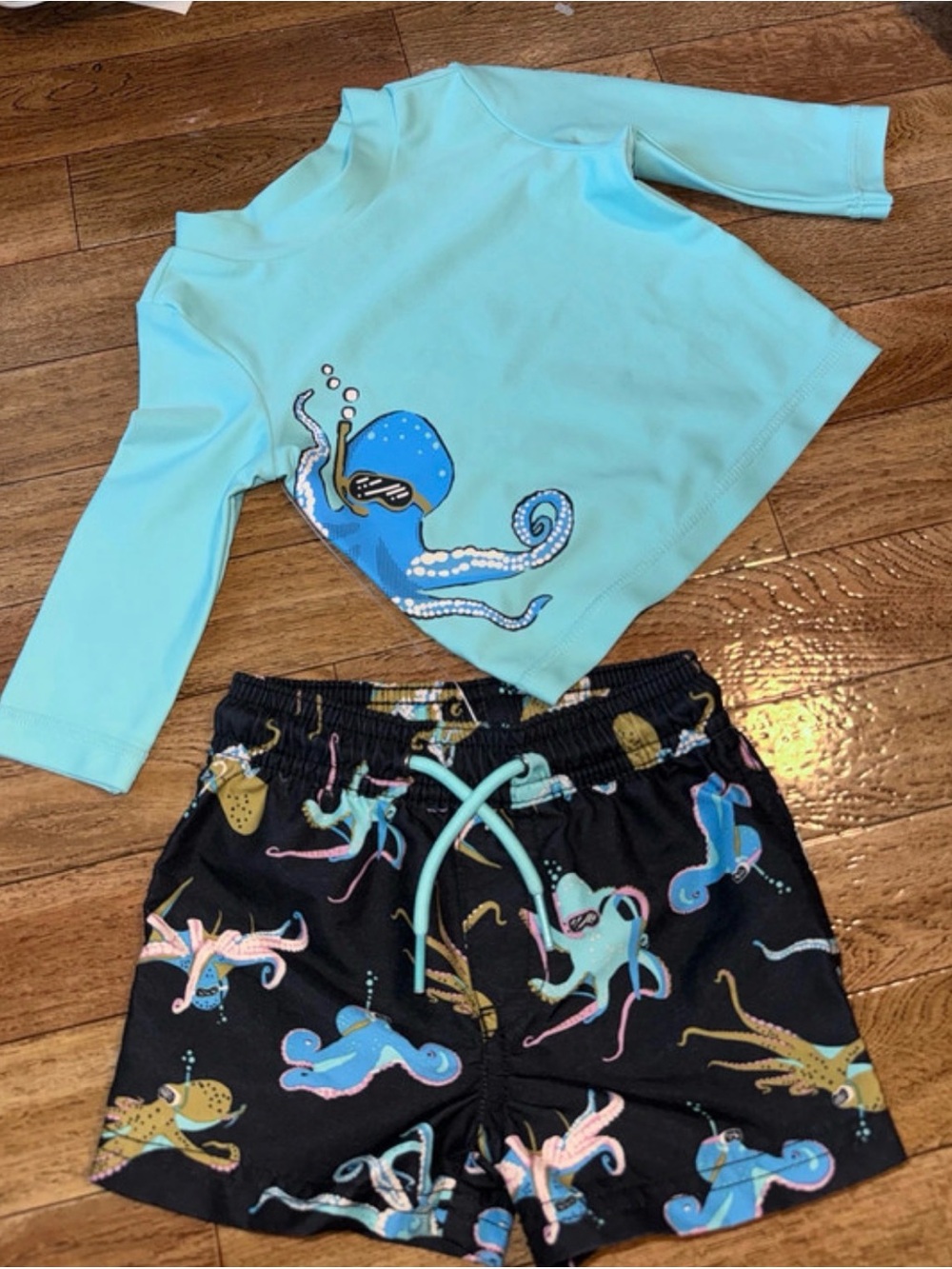 Carter's Black Swim Shorts with Aqua Octopus Print